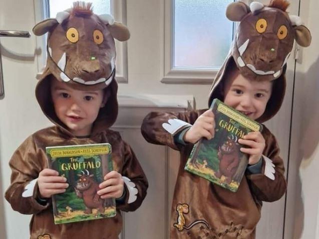 Three-year-old twins Finley and Theo as The Gruffalo