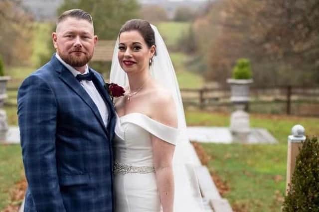Claire and her husband Dean, pictured on their wedding day.