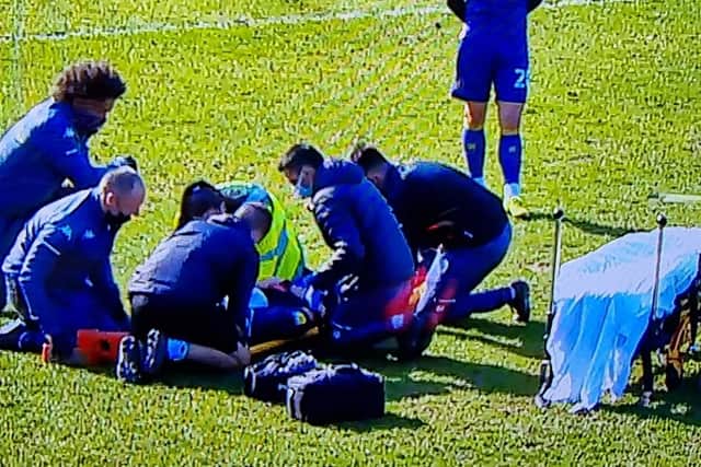 Farrend Rawson received on-field treatment and oxygen during an 11 minute stoppage.