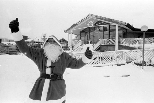 Santa Claus visiting Water Meadows in 1990. A white Christmas in Mansfield...
