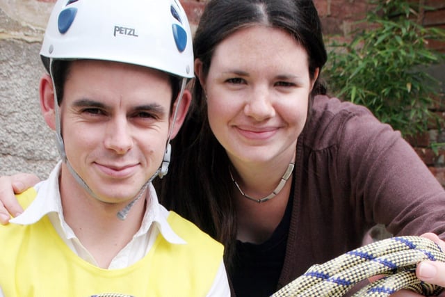 2006: Pictured at an abseil event in Kimberley are Dermot Dolen and fundraiser Caroline Mclean.