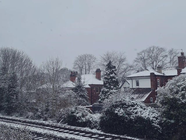 A snowy train track in Mansfield.