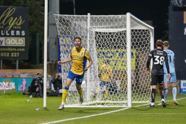 Mansfield Town forward James Gale (12) goal celebrations during the EFL Trophy 2 match against Doncaster Rovers FC at the One Call Stadium  
Photo credit - Chris & Jeanette Holloway / The Bigger Picture.media