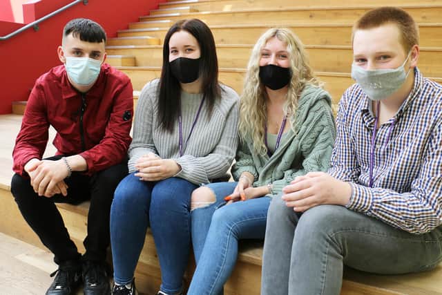 Business students, from left, Owen Schofield, Katie Gray, Ellie Graham and Reece Tomlinson organised the online celebration event.