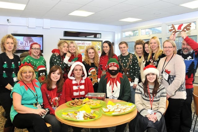 Barnsley Sixth Form College staff and students get into the festive spirit on Christmas Jumper Day in 2014