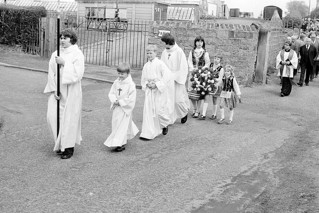 Mansfield Polish Roman Catholic Community Club procession from 1980.