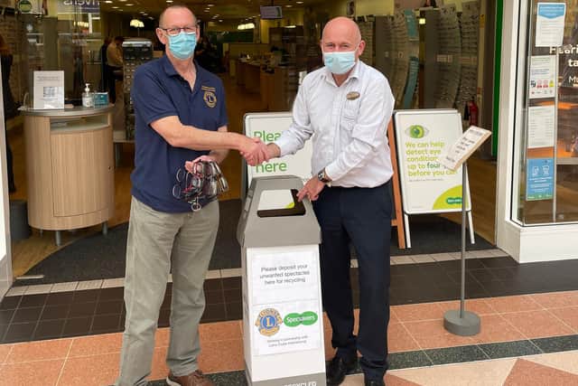 Pictured Specsavers store director Nigel Davidson (right) alongside Robert Crampton, President of Edwinstowe and The Dukeries Lions Club.