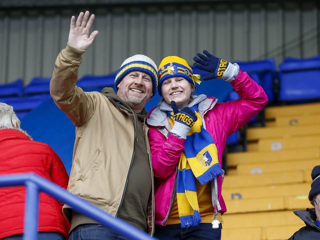 Mansfield Town fans enjoy victory at Tranmere Rovers.