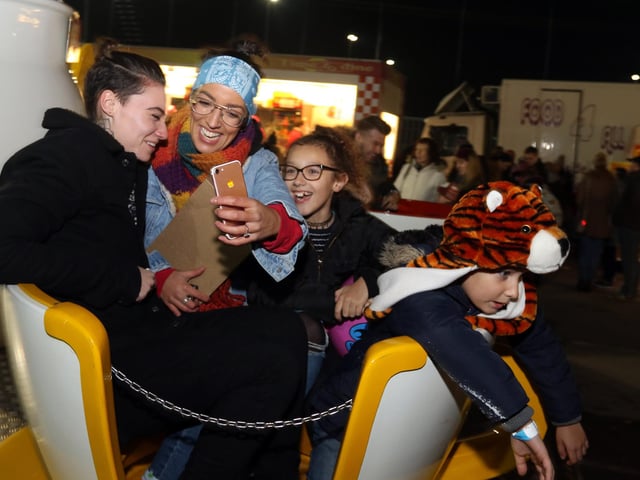 Enjoying the cups ride are the Fines family Daisey, Jaymie, Leah, Ethan in 2017.