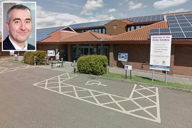 Mansfield Council's Civic Centre and, inset, Michael King, local government and social care ombudsman.