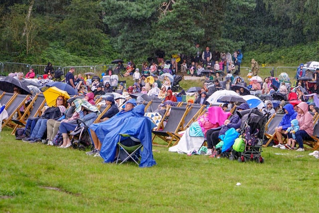 Even the rain did not keep people away. Outdoor cinema screenings at the Robin Hood Festival, Sherwood Forest. Saturday, July 29.