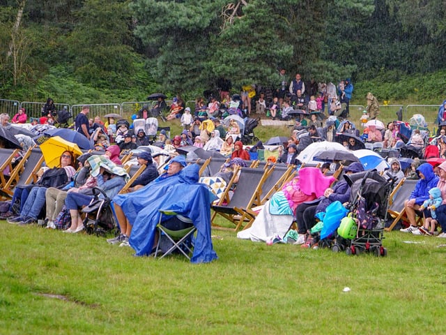 Even the rain did not keep people away. Outdoor cinema screenings at the Robin Hood Festival, Sherwood Forest. Saturday, July 29.
