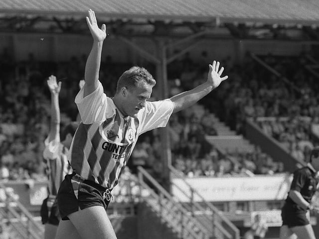 Gary Ford celebrates his goal against old enemy Chesterfield.