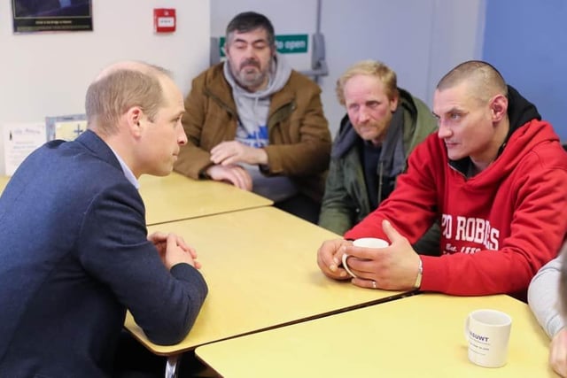 Mansfield, 2020. Prince William, (L) spoke with service users during a visit to The Beacon, a day centre which gives support to the homeless and vulnerable people on February 26, 2020 in Mansfield, England. (Photo by Chris Jackson - WPA Pool/Getty Images)