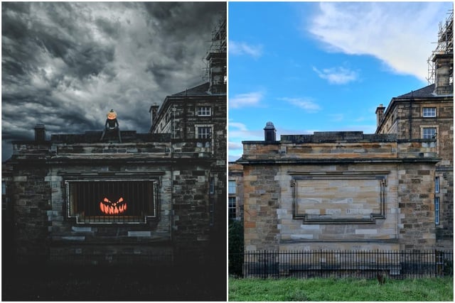Another one of the artist's edited photographs, incorporating a Halloween theme into his picture of Edinburgh's School of Geosciences in Drummond Street.