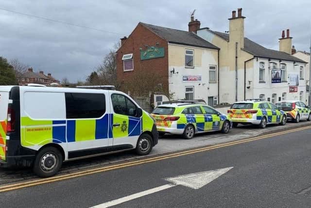 Police at the Blue Bell in March 2020 when it was closed down for holding 'lock-ins' during a Covid-19 lockdown.
