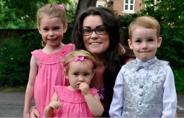 Mum Charlotte Gibson with her children Faith (far left), Maddison and William.