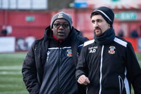 Andrew Danylyszn (right) with fellow manager Gary Smith. Photo: Tamworth FC