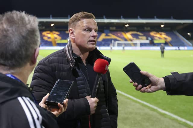 Richie Wellens speaks after the Sky Bet League One at the One Call Stadium, 08 April 2025, Photo credit Chris & Jeanette Holloway / The Bigger Picture.media