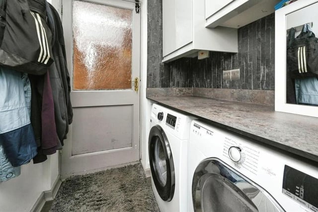 Just off the kitchen/diner is this convenient utility room, which has space for a washing machine and tumble dryer. It houses a wall-mounted boiler.