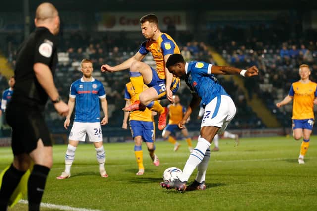 Rhys Oates in action at Rochdale.
