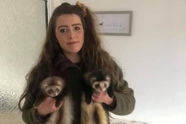 Rosie Stubbs with two of her pet ferrets.
