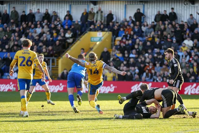 Action during the Sky Bet League 2 match against Salford City FC at the One Call Stadium, 24 Feb 2024
Photo credit : Chris & Jeanette Holloway / The Bigger Picture.media