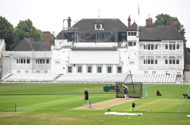England captain Joe Root has throwdowns from Nottinghamshire coach Peter Moores during a training session at Trent Bridge on June 16, 2020 in Nottingham, England. (Photo by Gareth Copley/Getty Images)