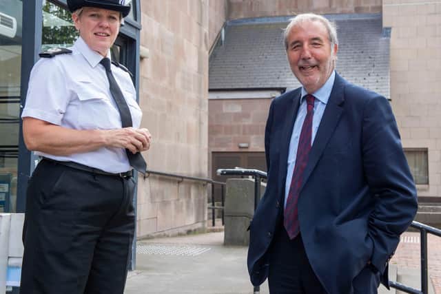 Nottinghamshire's Police and Crime Commissioner Paddy Tipping and Assistant Chief Constable  Kate Meynell await the arrival of David Lammy at Nottingham Crown Court. Photo by Tracey Whitefoot.