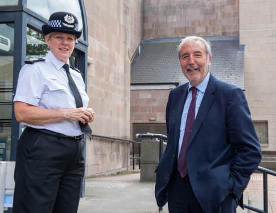 Nottinghamshire's Police and Crime Commissioner Paddy Tipping and Assistant Chief Constable  Kate Meynell await the arrival of David Lammy at Nottingham Crown Court. Photo by Tracey Whitefoot.