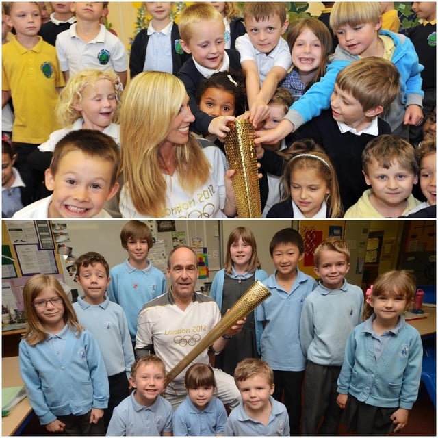 Retro photographs from when the Olympic torch visited Worksop schools.