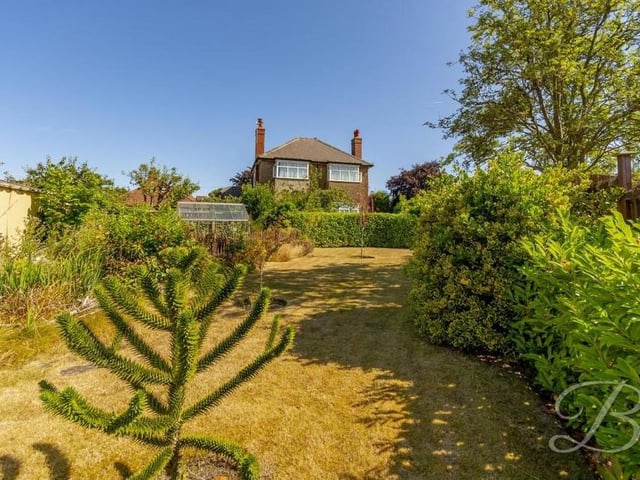 A look down the lengthy lawn that shapes the back garden.
