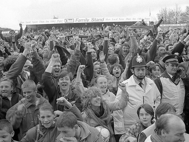 Stags fans celebrate promotion folloiwng the Rochdale game - do you recognise anyone?