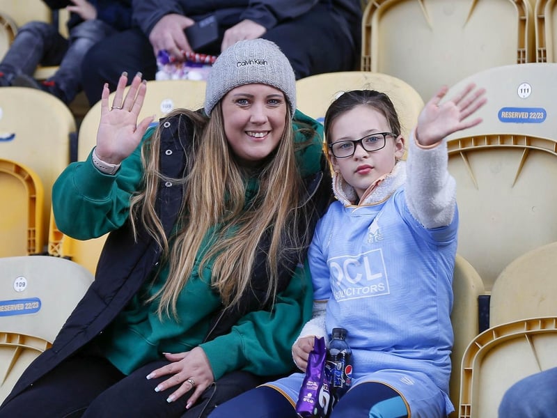 Mansfield Town fans ahead of the draw with Sutton United on 25 Mar 2023.