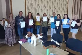 Volunteers at the canine first aid training session, Wellow.
