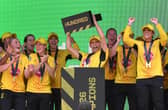 Ash Gardner lifts the trophy after Trent Rockets won The Hundred Final between Trent Rockets Women and SunRisers Leeds Women at Lord's Cricket Ground. (Photo by Philip Brown/Getty Images)