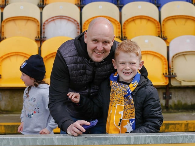 Mansfield Town fans ahead of the win over Stevenage on 22 April 2023.