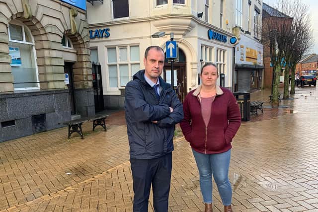 Cllr David Hennigan and Cllr Samantha Deakin pictured by Barclays bank at Sutton in Ashfield in February, 2020  (Picture David Hennigan)