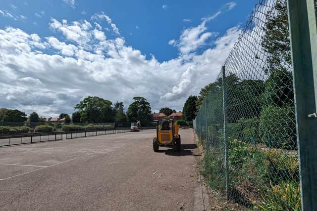 Work Is under way at the tennis courts in Racecourse Park, Mansfield. (Photo by: Local Democracy Reporting Service)