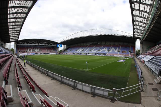 A general view of The Brick Community Stadium prior to the Sky Bet League One match between Wigan Athletic and Northampton Town at The Brick Community Stadium on August 02, 2025 in Wigan, England. (Photo by Pete Norton/Getty Images)