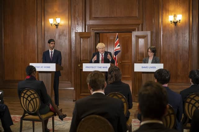 Pictured: (L-R) Shri Patel as Rishi Sunak and Kenneth Branagh as Prime Minister Boris Johnson in This England. Picture: ©Sky UK Ltd/Phil Fisk.
