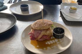 An American style pancake stack with bacon and maple syrup at Fables Coffee House in Edwindstowe.