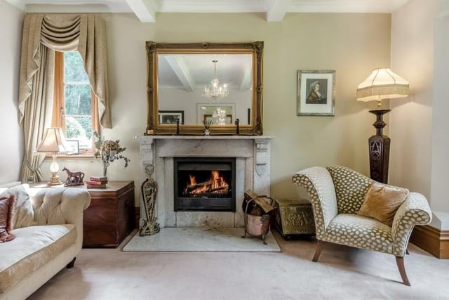 Probably the most striking feature of the living room is this magnificent marble period fireplace with raised inset multi-fuel stove.