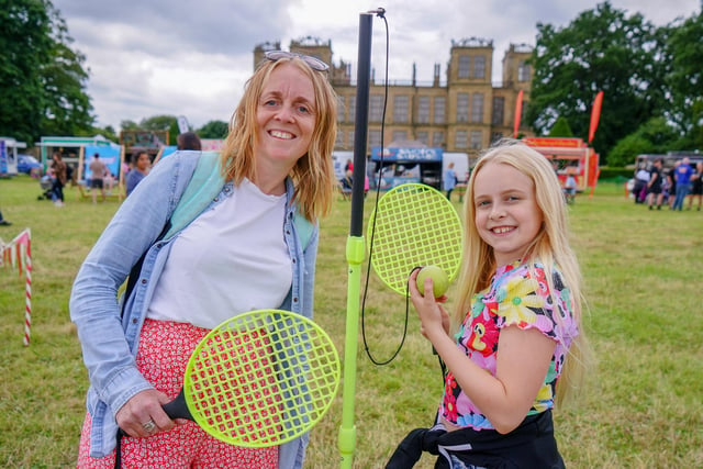Kelly Simmnds and Poppy Bramley enjoy the activities in the grounds of Hardwick Hall