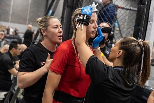 Millie-Rae Vardy in fight action - she now needs funding.
