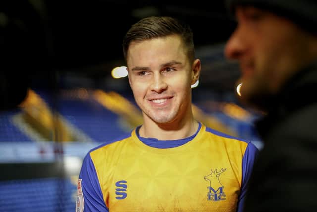 Callum Johnson is all smiles after a superb debut for Mansfield. Photo credit Chris Holloway / The Bigger Picture.media