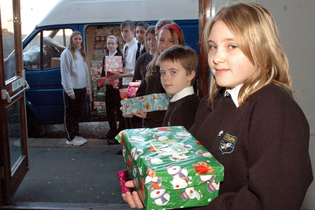 A 2005 photo shows Whitburn School pupils as they loaded their shoeboxes. Are you in the picture?