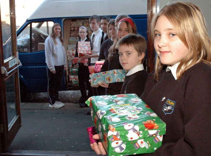 A 2005 photo shows Whitburn School pupils as they loaded their shoeboxes. Are you in the picture?