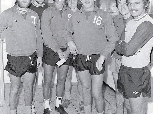 The Stags players return to training in 1979. Pictured from Left to right are Kevin Bird, John McClelland, Terry Austin, Ian Wood, Steve Taylor, Martin New and Rod Arnold