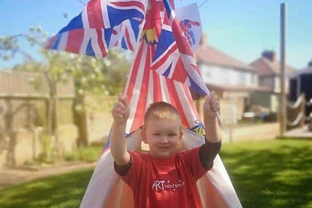 Stacey's son Jensen Leafe is ready to celebrate VE Day.